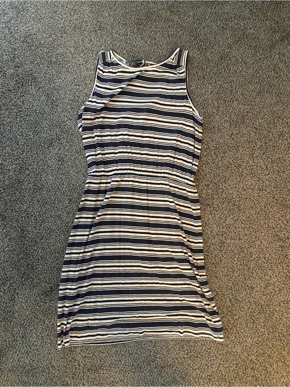 LOFT Navy and White Striped Sleeveless Midi Dress